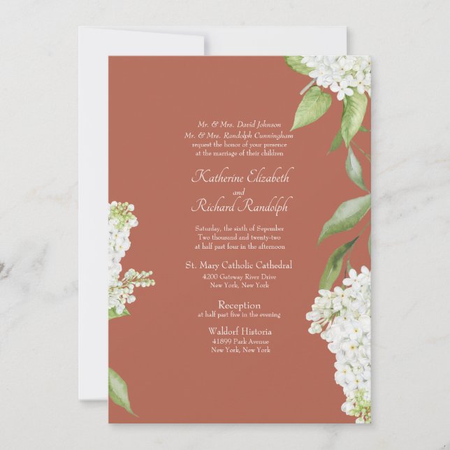 Elegant White Hydrangea Cinnamon Wedding  Invitation (Front)