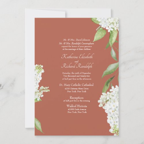 Elegant White Hydrangea Cinnamon Wedding  Invitation