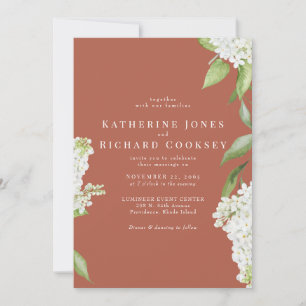 Elegant White Hydrangea Cinnamon Wedding Invitation