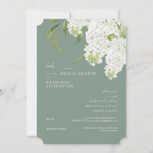 Elegant White Hydrangea Dark Sage Bridal Shower Invitation