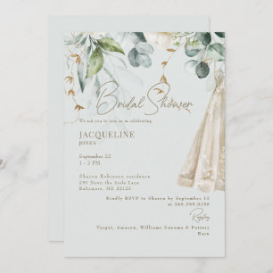 Elegant White Hydrangea Dress Sage Bridal Shower Invitation
