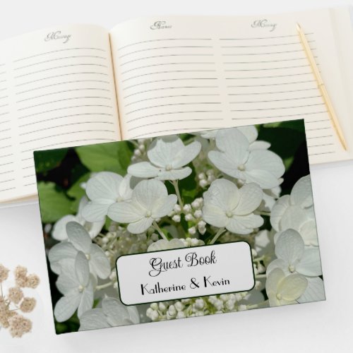 Elegant White Hydrangea Floral Wedding Guest Book