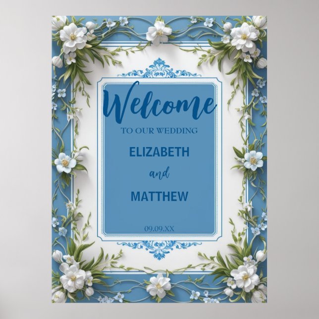 Elegant white Hydrangea flower rustic Wedding Poster (Front)