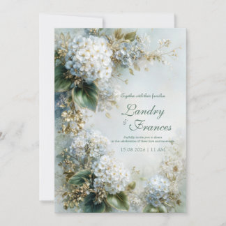 Elegant White Hydrangea Gold Botanical Wedding Invitation