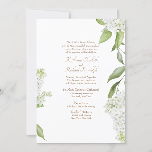 Elegant White Hydrangea Gold Text Wedding Invitation