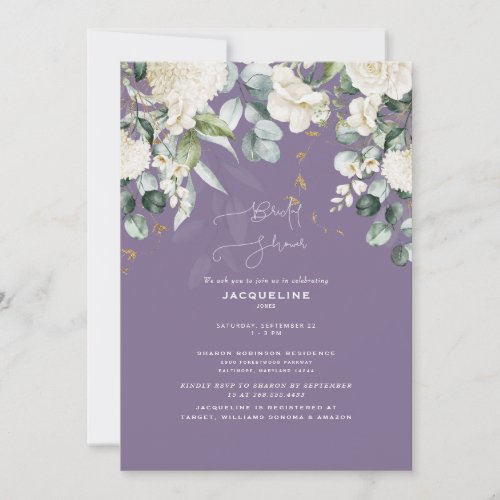 Elegant White Hydrangea Lavender Bridal Shower Invitation