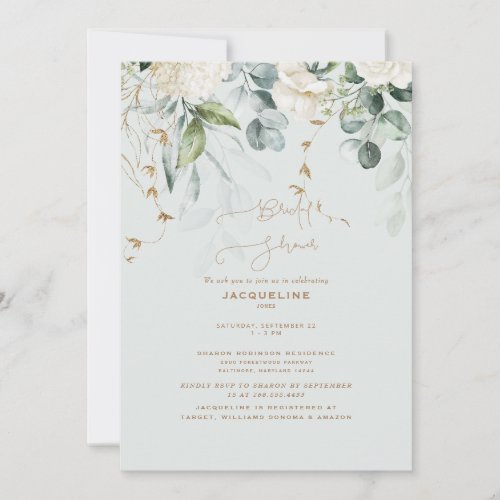 Elegant White Hydrangea Light Sage Bridal Shower Invitation