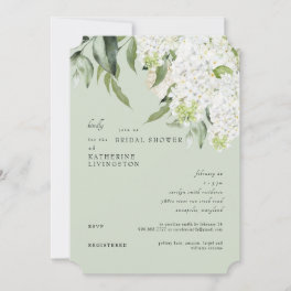 Elegant White Hydrangea Light Sage Bridal Shower Invitation