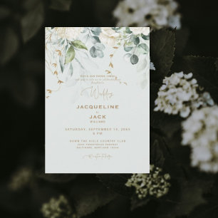 Elegant White Hydrangea Light Sage Wedding II Invitation