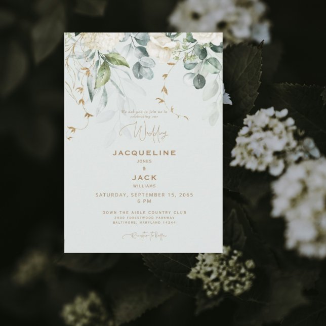 Elegant White Hydrangea Light Sage Wedding Invitation (Creator Uploaded)