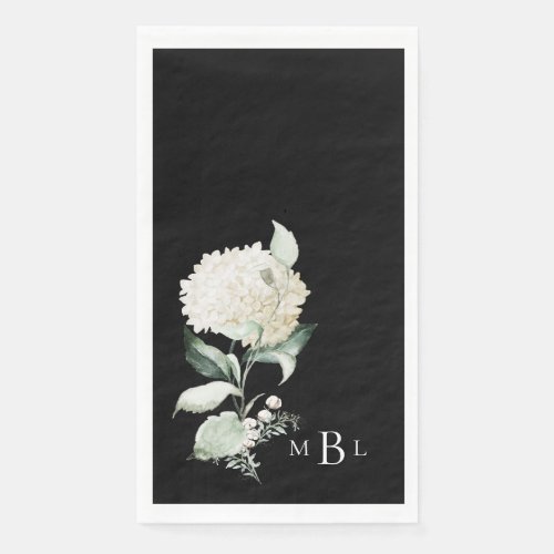 Elegant White Hydrangea Monogram Black Wedding Paper Guest Towels