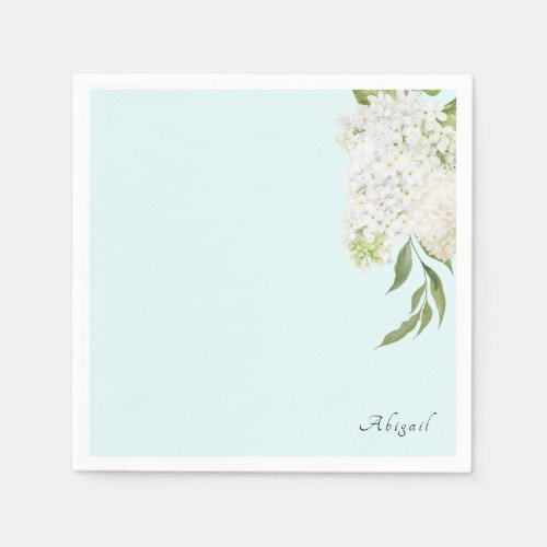 Elegant White Hydrangea Seafoam Bridal Shower  Napkins