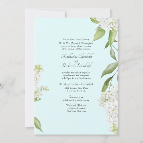 Elegant White Hydrangea Seafoam Wedding Invitation
