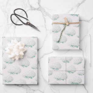 Elegant White Hydrangea Teal Wrapping Paper Sheets