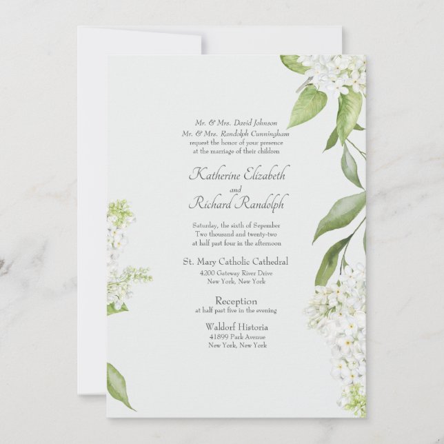Elegant White Hydrangea Wedding Invitation (Front)