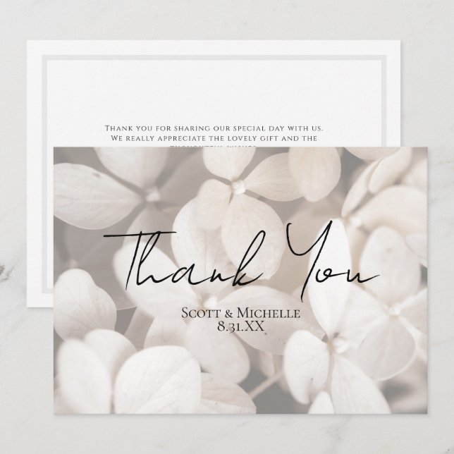 Elegant White Hydrangea Wedding Thank You Card (Front/Back)