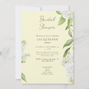 Elegant White Hydrangea Yellow Bridal Shower Invitation