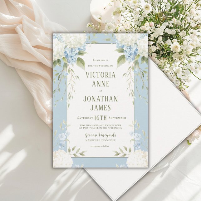 Elegant White Hydrangeas Blue Floral Wedding Invit Invitation (Creator Uploaded)