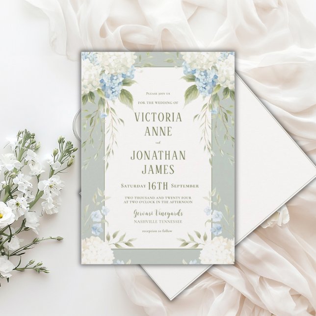 Elegant White Hydrangeas Blue Floral Wedding Invit Invitation (Creator Uploaded)
