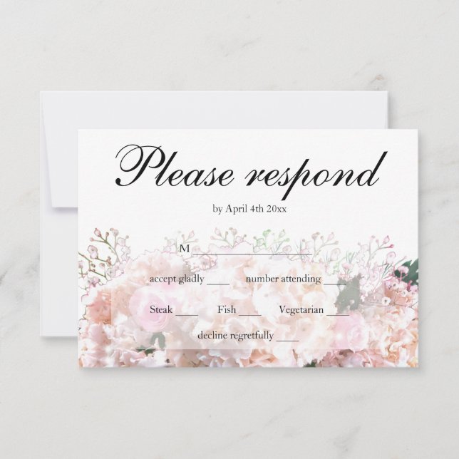 Elegant white hydrangeas pink roses RSVP (Front)