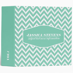 Elegant White Ikat Chevron Custom Mint Background Binder