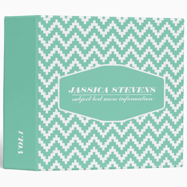 Elegant White Ikat Chevron Custom Mint Background Binder (Front/Spine)