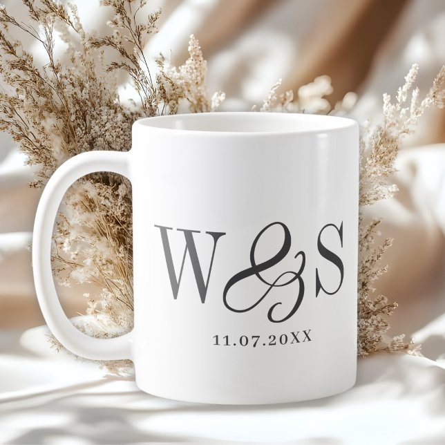 Elegant white initial wedding couples coffee mug (Creator Uploaded)