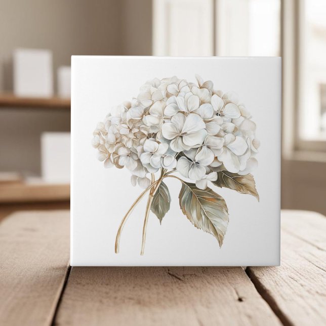 Elegant white ivory hydrangea french country ceramic tile (Creator Uploaded)