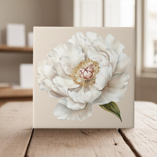 Elegant white ivory peony french country ceramic tile