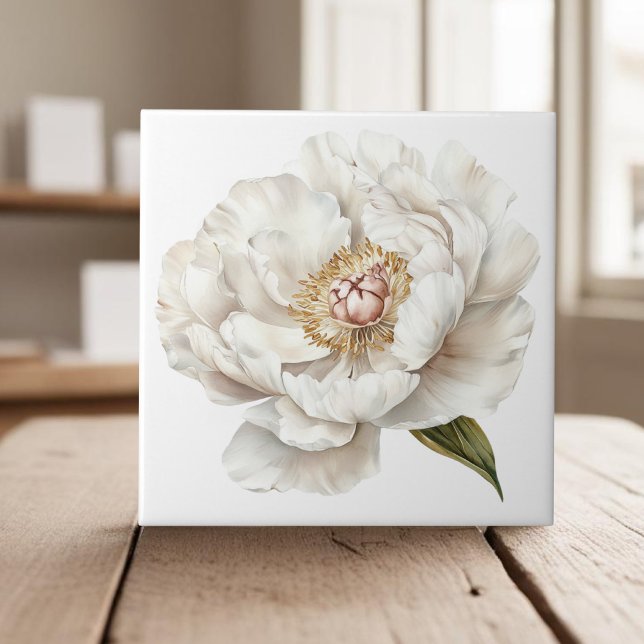 Elegant white ivory peony french country ceramic tile (Creator Uploaded)