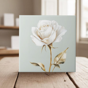 Elegant white ivory rose faux gold ceramic tile