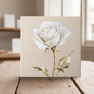 Elegant white ivory rose faux gold ceramic tile