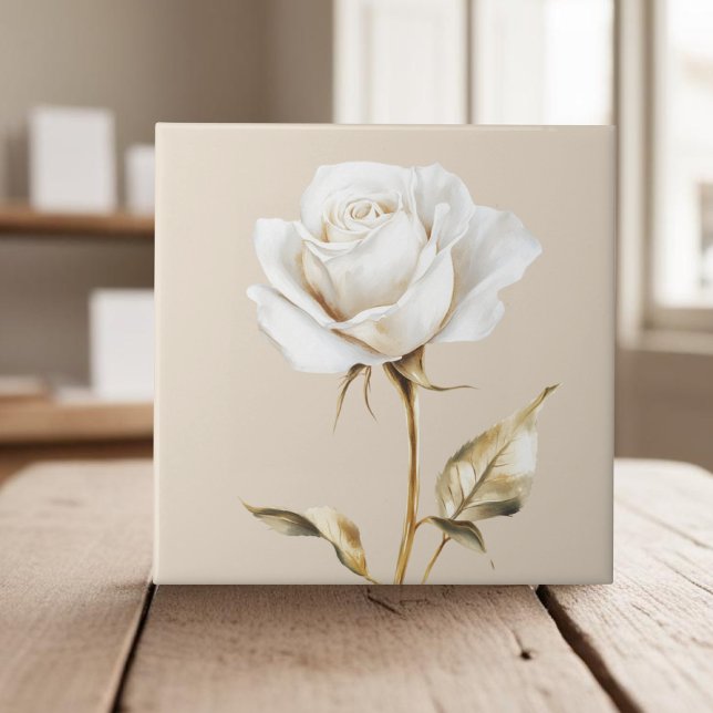 Elegant white ivory rose faux gold ceramic tile (Creator Uploaded)
