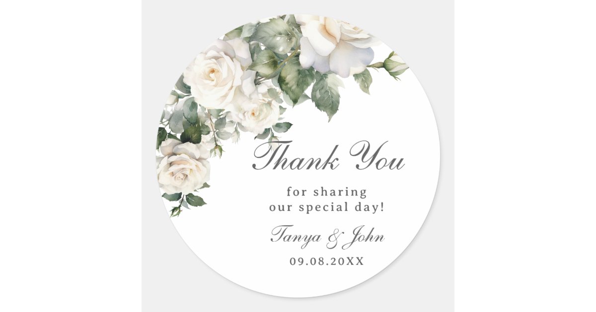 Elegant White Ivory Roses Floral Wedding Bridal Classic Round Sticker ...