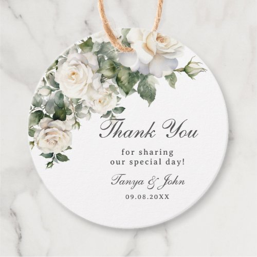 Elegant White Ivory Roses Floral Wedding Bridal Favor Tags