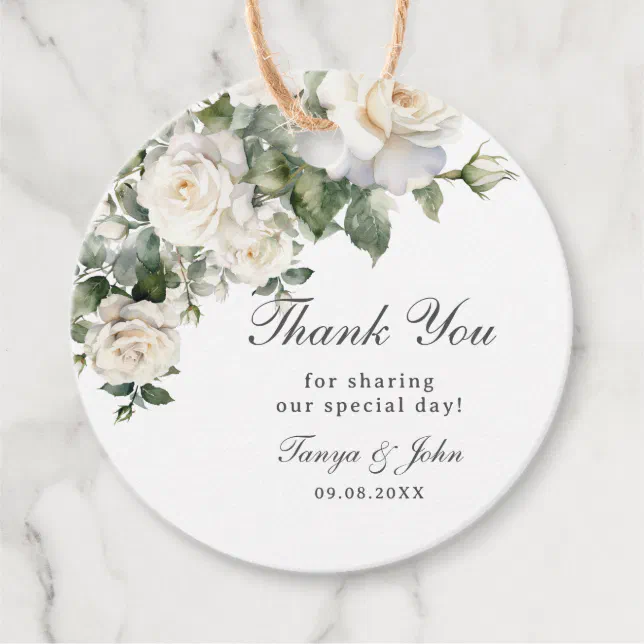 Elegant White Ivory Roses Floral Wedding Bridal Favor Tags | Zazzle