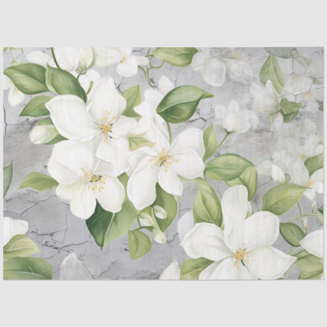Elegant White Jasmine Decoupage & Gift Wrap  Tissue Paper (Front)
