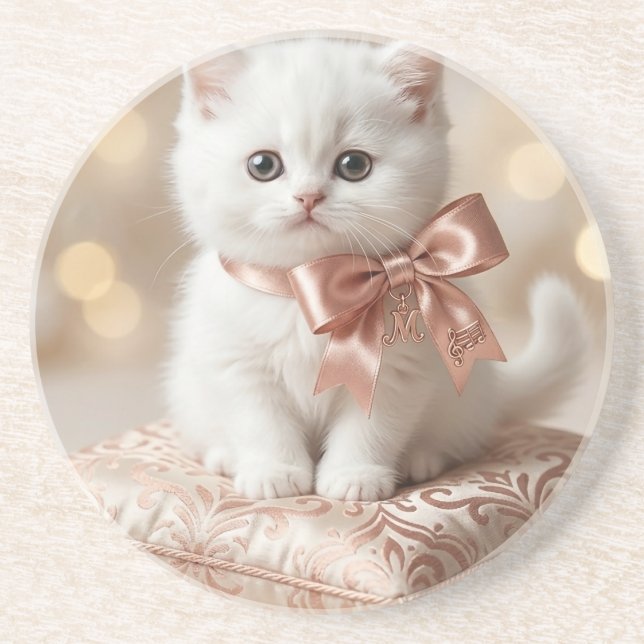 Elegant White Kitten Boutique Coaster (Front)