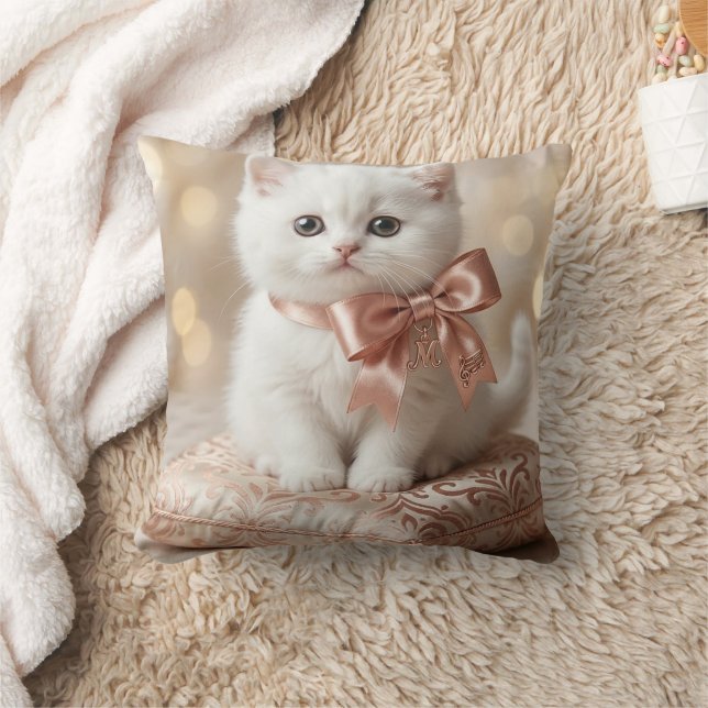 Elegant White Kitten Boutique Throw Pillow (Blanket)