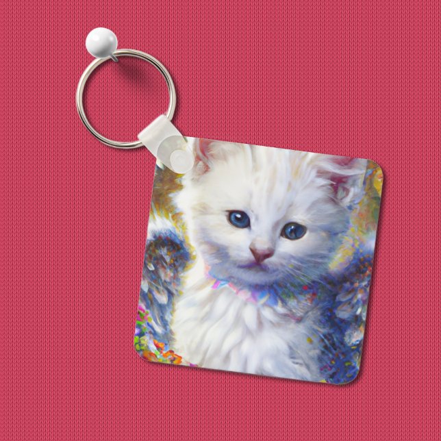 Elegant White Kitty with Wings Keychain (Creator Uploaded)