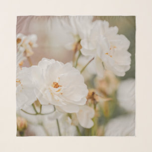 Elegant White Korbin Rose Flowers Botanical Photo Scarf