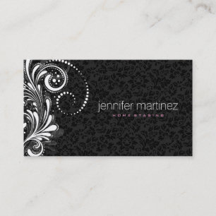 Elegant White Lace And Black Damask Business Card