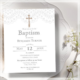 Elegant White Lace Baptism Budget Invitation