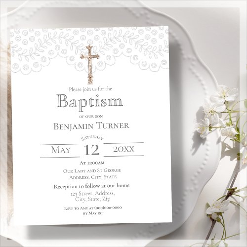Elegant White Lace  Baptism Budget Invitation