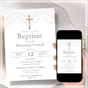 Elegant White Lace Baptism Invitation