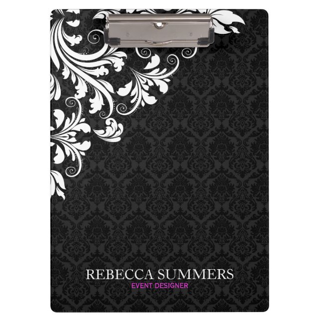 Elegant White Lace Black Damasks Clipboard (Front)