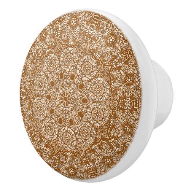 Elegant White Lace Brown Background Ceramic Knob (Right)