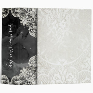 Elegant White Lace & Dark Starry Galaxy Floral 3 Ring Binder