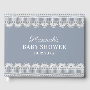 Elegant White Lace Dusty Blue Baby Shower Guest Book