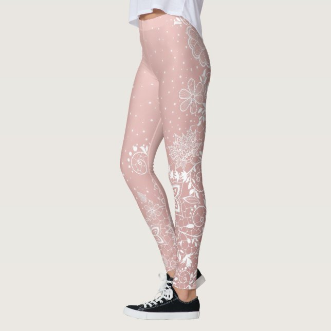 Elegant white lace floral and confetti design leggings (Left)